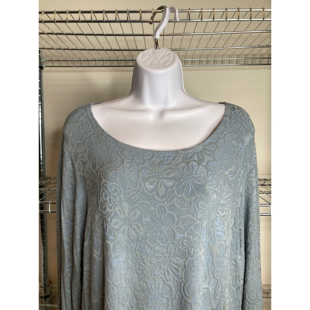 Spoken Boutique Blue Floral Long Sleeve Top Sz L Coastal Lagenlook Artisan Vibes - Picture 8 of 11